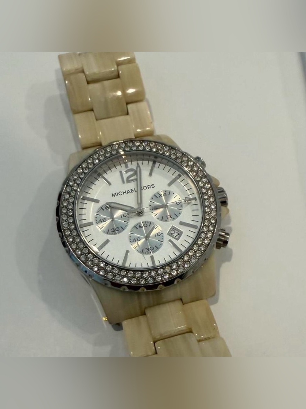 Michael Kors Unisex Beige Crystal-Accented Chronograph Watch - Picture 3 of 4